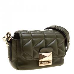 Pre Owned Karl Lagerfeld Olive Green Leather Mini K/Kuilted Crossbody Bag