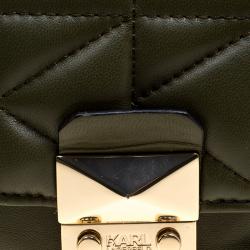 Pre Owned Karl Lagerfeld Olive Green Leather Mini K/Kuilted Crossbody Bag