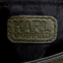 Pre Owned Karl Lagerfeld Olive Green Leather Mini K/Kuilted Crossbody Bag