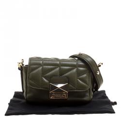 Pre Owned Karl Lagerfeld Olive Green Leather Mini K/Kuilted Crossbody Bag