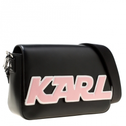 Karl Lagerfeld Black Leather k Sport Shoulder Bag  