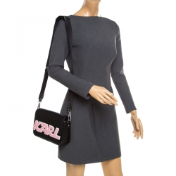 Karl Lagerfeld Black Leather k Sport Shoulder Bag  
