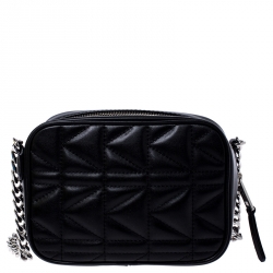 Pre Owned Karl Lagerfeld Black Leather K/Kuilted Studs Camera Bag