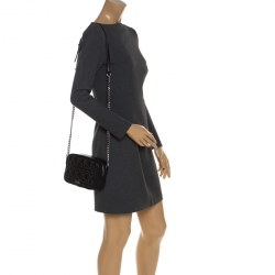 Pre Owned Karl Lagerfeld Black Leather K/Kuilted Studs Camera Bag