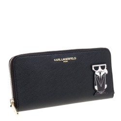 Karl Lagerfeld Black K Ikonik Zip Around Wallet 
