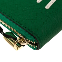 Karl Lagerfeld Green Leather Choupette Zip Around Wallet