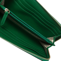 Karl Lagerfeld Green Leather Choupette Zip Around Wallet