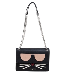 Karl Lagerfeld Black Leather Maybelle Chain Shoulder Bag