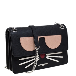 Karl Lagerfeld Black Leather Maybelle Chain Shoulder Bag