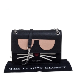 Karl Lagerfeld Black Leather Maybelle Chain Shoulder Bag