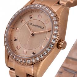 Karl Lagerfeld Rose Gold-Plated Stainless Steel Crystals KL2808 Women's Wristwatch 34MM