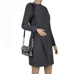 Pre Owned Karl Lagerfeld Grey Leather and Tweed Crossbody Bag