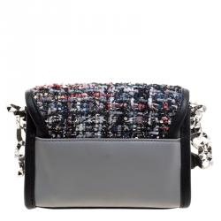 Pre Owned Karl Lagerfeld Grey Leather and Tweed Crossbody Bag
