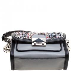 Pre Owned Karl Lagerfeld Grey Leather and Tweed Crossbody Bag