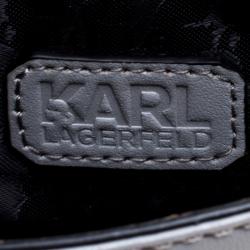 Pre Owned Karl Lagerfeld Grey Leather and Tweed Crossbody Bag