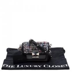 Pre Owned Karl Lagerfeld Grey Leather and Tweed Crossbody Bag