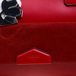 Pre Owned Karl Lagerfeld Red Leather Fringe Shopper Tote