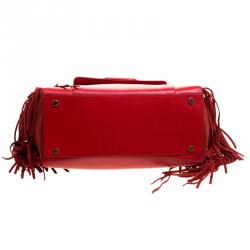Pre Owned Karl Lagerfeld Red Leather Fringe Shopper Tote