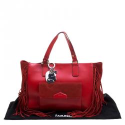 Pre Owned Karl Lagerfeld Red Leather Fringe Shopper Tote