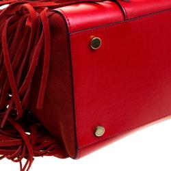 Pre Owned Karl Lagerfeld Red Leather Fringe Shopper Tote