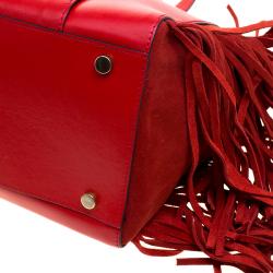 Pre Owned Karl Lagerfeld Red Leather Fringe Shopper Tote