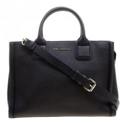 Pre Owned Karl Lagerfeld Black Leather K Klassik Tote