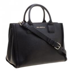 Pre Owned Karl Lagerfeld Black Leather K Klassik Tote