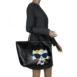 Pre Owned Karl Lagerfield Black PVC Choupette Beach Shopper Tote
