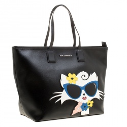 Pre Owned Karl Lagerfield Black PVC Choupette Beach Shopper Tote