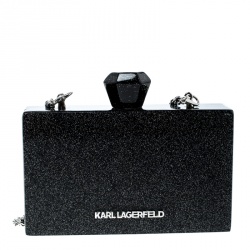 Karl Lagerfeld Black Acrylic Luxury Is A Discipline Box Clutch
