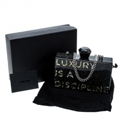 Karl Lagerfeld Black Acrylic Luxury Is A Discipline Box Clutch