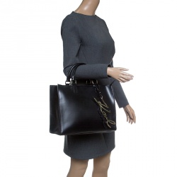 Pre Owned Karl Lagerfeld Black Leather K Signature Shopper Tote
