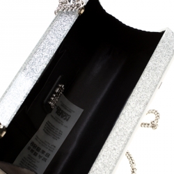 Karl Lagerfeld Silver Glitter Acrylic Jet Boarding Pass Minaudere Clutch