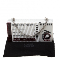 Karl Lagerfeld Silver Glitter Acrylic Jet Boarding Pass Minaudere Clutch