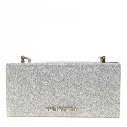 Karl Lagerfeld Silver Glitter Acrylic Jet Boarding Pass Minaudere Clutch