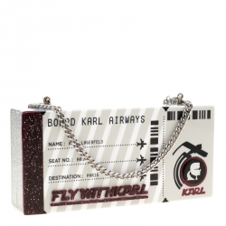 Karl Lagerfeld Silver Glitter Acrylic Jet Boarding Pass Minaudere Clutch