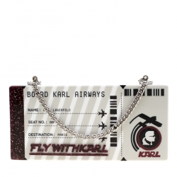 Karl Lagerfeld Silver Glitter Acrylic Jet Boarding Pass Minaudere Clutch