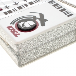 Karl Lagerfeld Silver Glitter Acrylic Jet Boarding Pass Minaudere Clutch