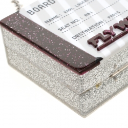 Karl Lagerfeld Silver Glitter Acrylic Jet Boarding Pass Minaudere Clutch