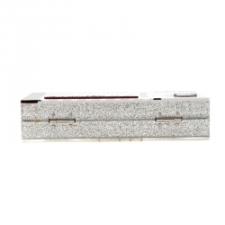 Karl Lagerfeld Silver Glitter Acrylic Jet Boarding Pass Minaudere Clutch