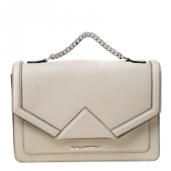 Karl Lagerfeld Ivory Leather K Klassik Top Handle Bag 