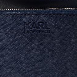 Pre Owned Karl Lagerfeld Navy Blue Leather Monster Choupette Shopper Tote