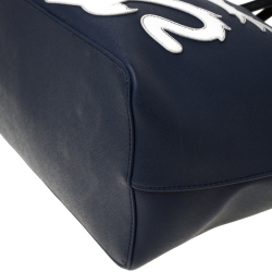Pre Owned Karl Lagerfeld Navy Blue Leather Monster Choupette Shopper Tote