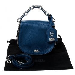 Pre Owned Karl Lagerfeld Blue Leather Small K Crossbody Bag