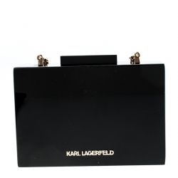 Karl Lagerfeld Black/Gold Acrylic Rue Lagerfeld Chain Box Clutch
