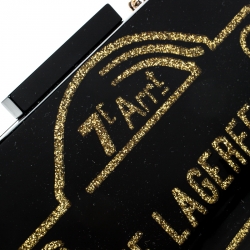 Karl Lagerfeld Black/Gold Acrylic Rue Lagerfeld Chain Box Clutch