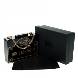 Karl Lagerfeld Black/Gold Acrylic Rue Lagerfeld Chain Box Clutch