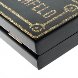 Karl Lagerfeld Black/Gold Acrylic Rue Lagerfeld Chain Box Clutch