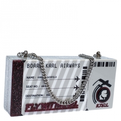 Karl Lagerfeld Silver Glitter Acrylic Jet Boarding Pass Minaudere Clutch