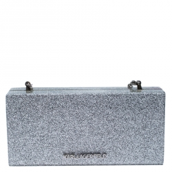 Karl Lagerfeld Silver Glitter Acrylic Jet Boarding Pass Minaudere Clutch